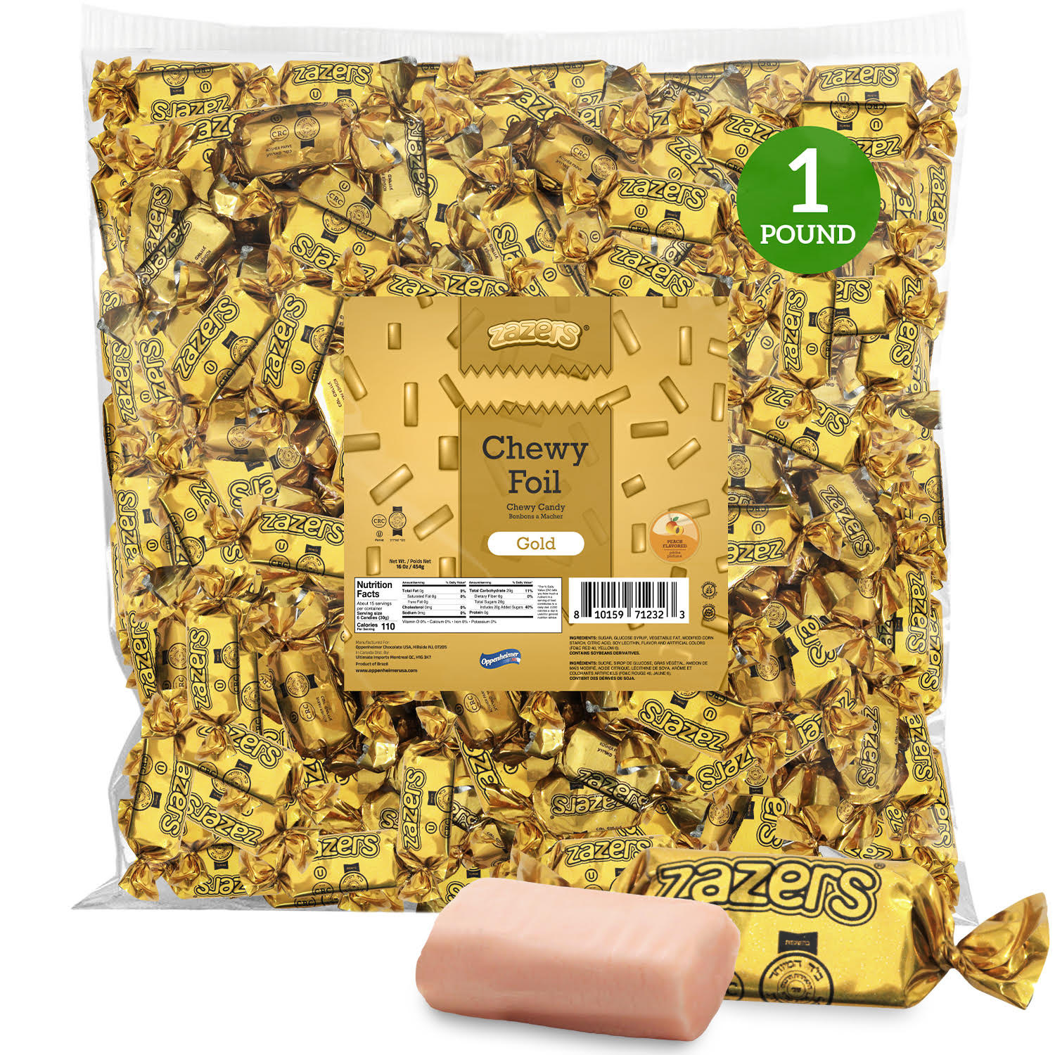 Zazers Foil Taffy (Gold) Peach Flv